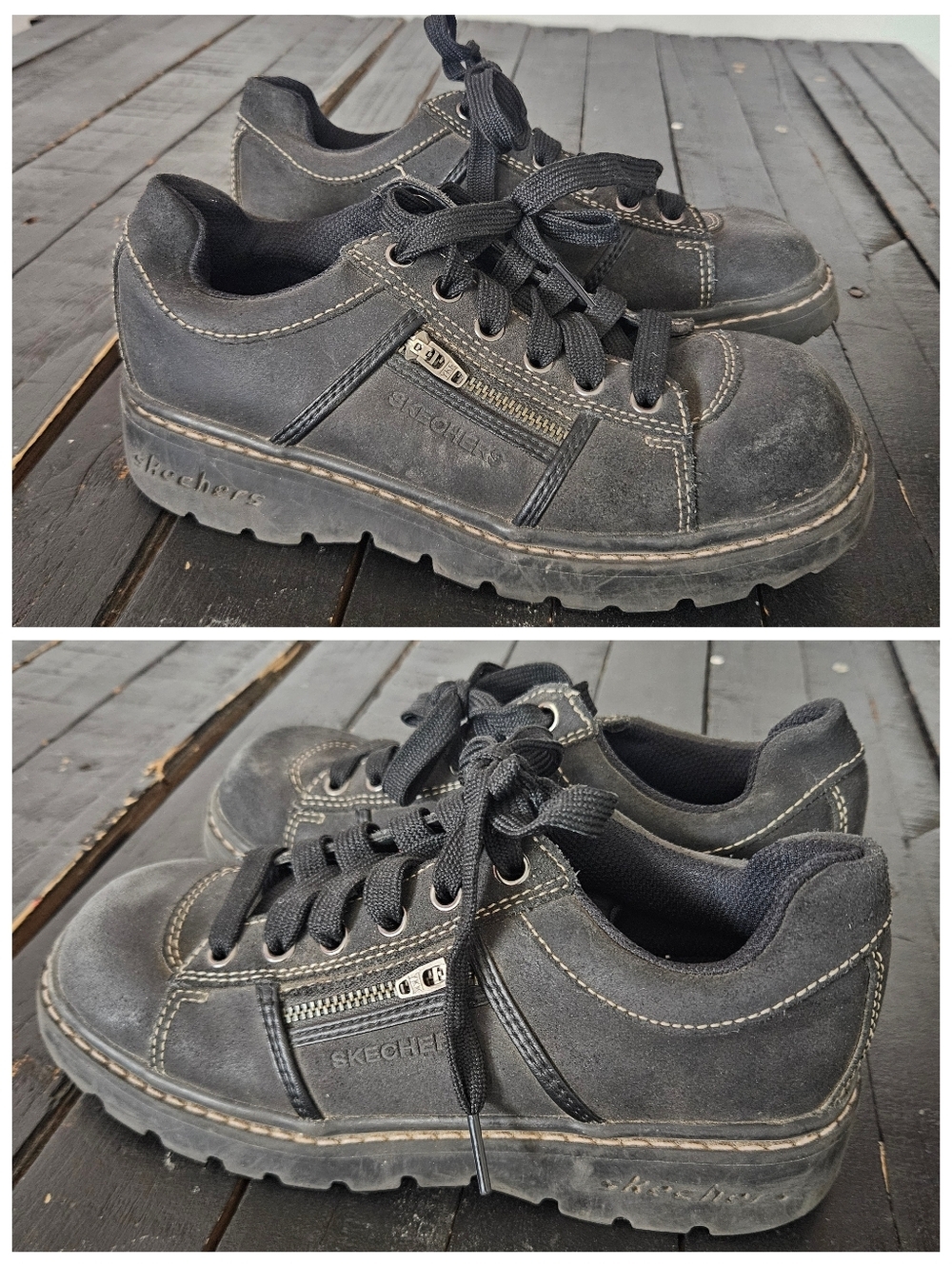 Skechers Women's 6 Jammers Black Chunky Lace-Up Sneakers Side Zip Y2K 90s Shoes